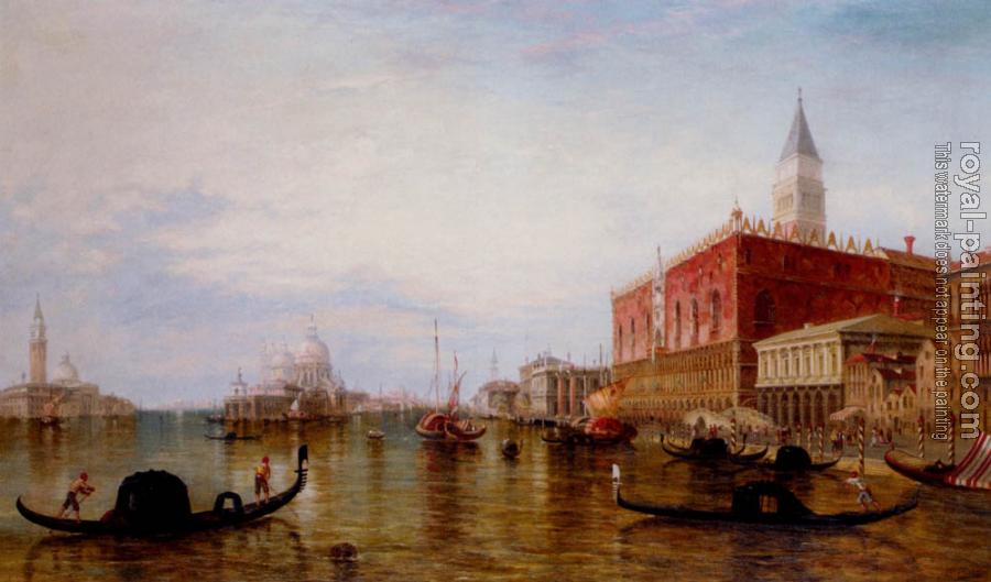 Edward Pritchett : Pollentine Alfred Gondolas On The Grand Canal In Front Of The Doges Palace Venice